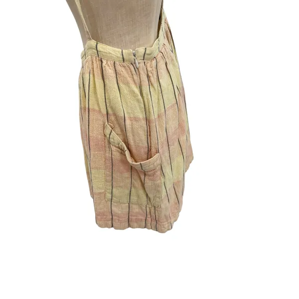Free People Plaid Breeze Suspender Mini Skirt‎ Dress Yellow Linen Blend Size 4 - Image 8