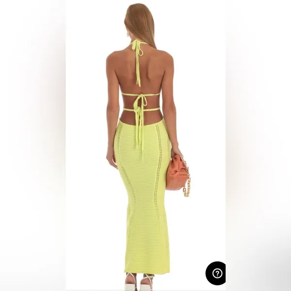 Crochet Cut-Out Dress in Neon Yellow Lucy in the Sky Small - Image 2