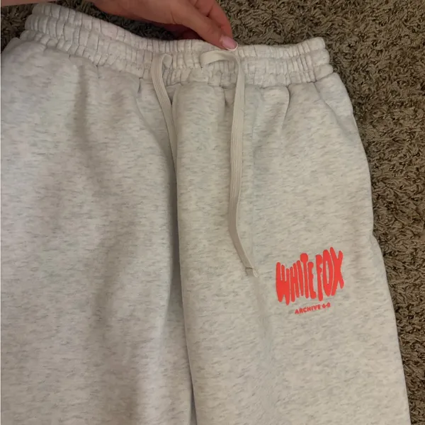 White Fox Boutique Light Gray Joggers with Red Logo - Image 4