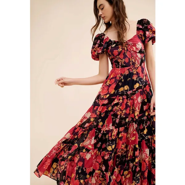 Free People Bohemian Floral Patchwork Sundrenched Maxi Dress Large - Image 6