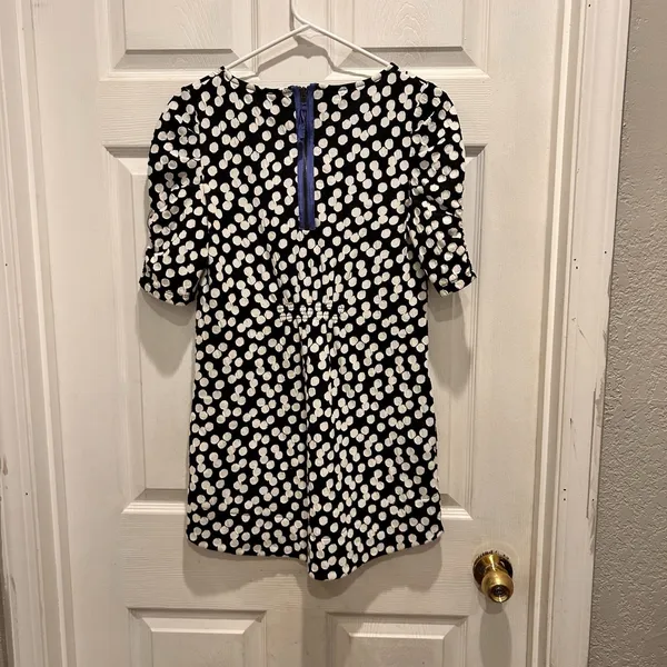 Deletta Anthropologie Polka Dot Textured Tunic Dress Black‎ White Puff Sleeve S - Image 7
