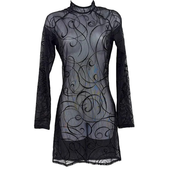 Patrice Catanzaro Sheer Velvet Burnout Mini Dress Sz 10 Mesh Whimsigoth Festival - Image 2