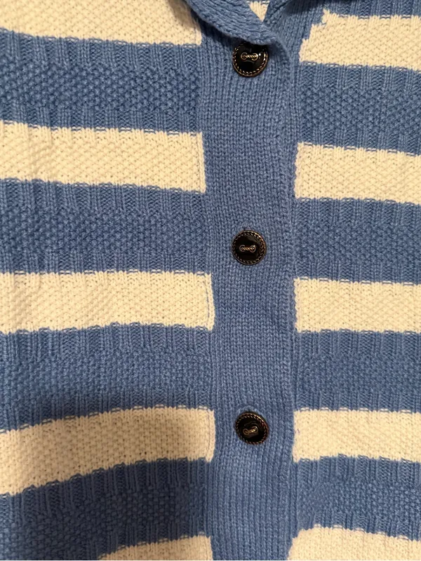 Zaful Blue White Striped Knit Cardigan Collared Button Up Coastal Preppy XL - Image 4