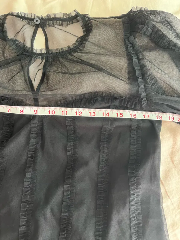 Boden• Black Mesh Ruffle Lace Blouse• Sz 8 - Image 7