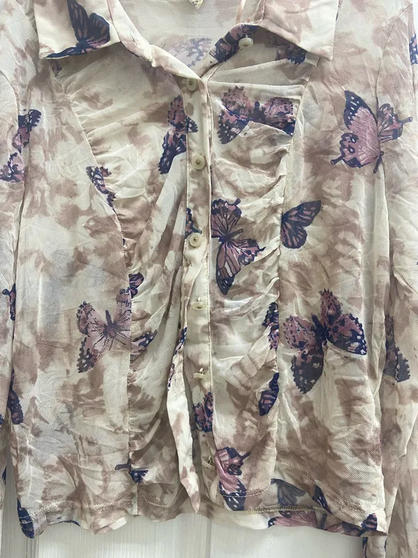 Y2k Floral Sheer Top with ruffles - Image 4