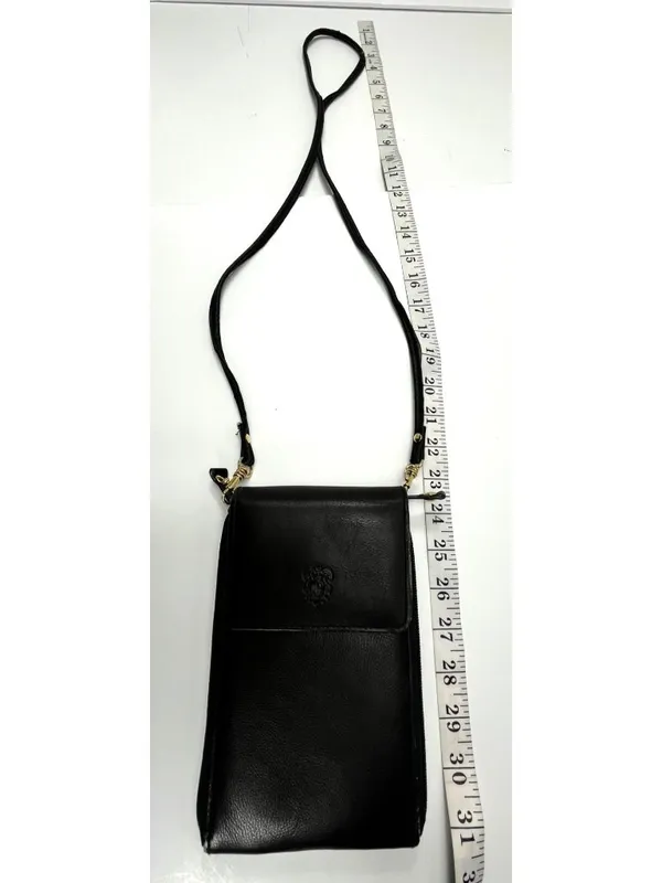 Black Leather Crossbody Bag With Adjustable Strap & Multiple Pockets 39I Size 8 - Image 5