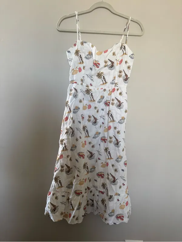 Reformation White Floral Midi Dress with Ruffled Straps - Image 3