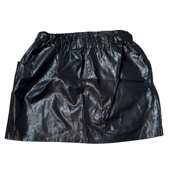 Zara Womens Black Faux Leather Elastic Waist With Pockets Mini Skirt Size M - Image 2