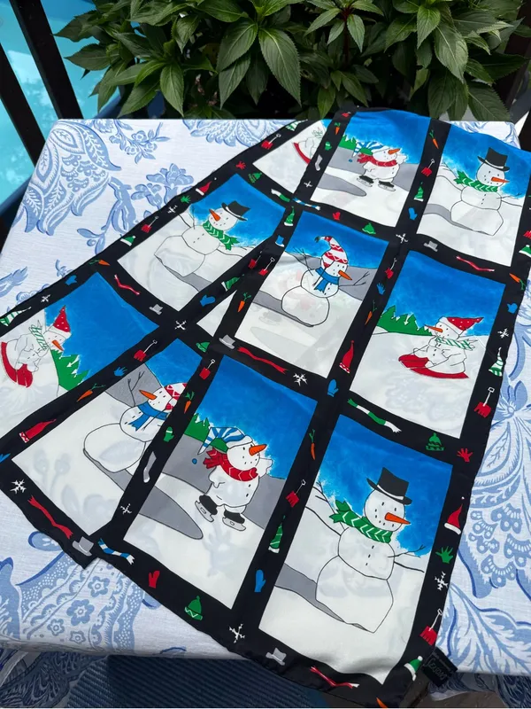 Silk Scarf 100% Made Exclusively For Seasons Snowmen Ski Sled Skate - Image 2