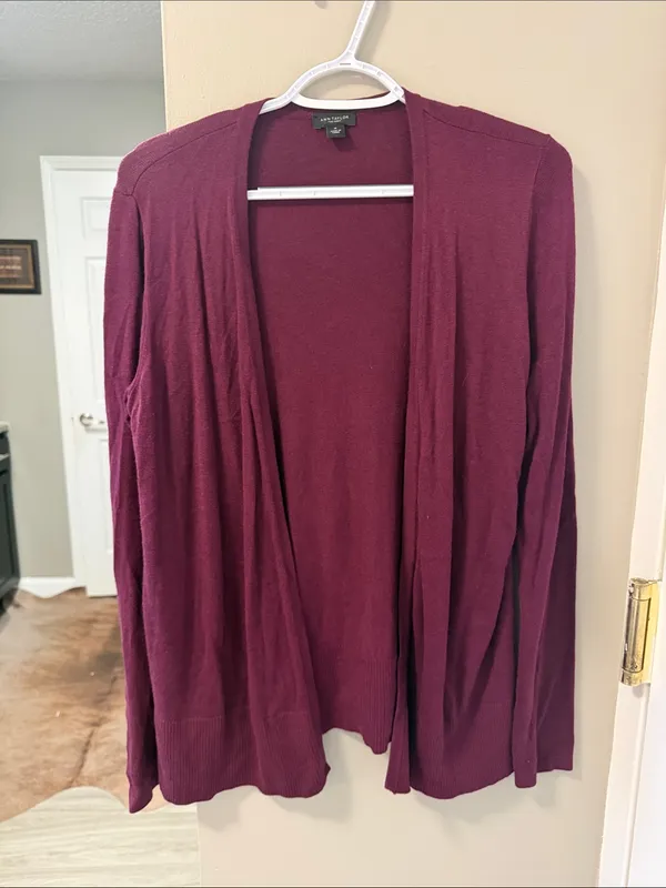 Ann Taylor Open-Front Layering Cardigan - Plum / Burgundy - Medium - Image 3