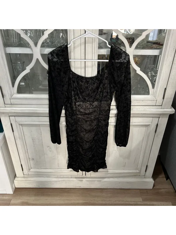BCX Women's Y2K Black Floral Mesh Lace Ruched Mini Dress M Whimsigoth Witchy - Image 3