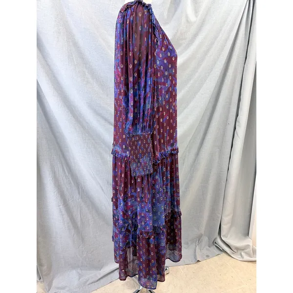 Cleobella Addison Purple Floral Metallic Tiered Midi‎ Dress Womens M AS IS - Image 6