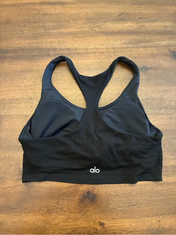 Alo Knot Bra Women’s Small Black Ribbed Sports Bra Tank Top - Image 3