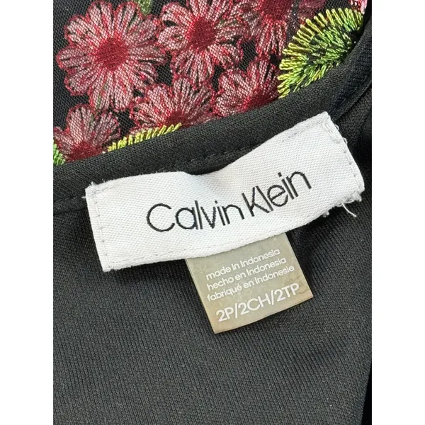 Calvin Klein Floral Embroidered Mesh Mermaid Midi Dress Black Pink 2P CD8L15EZ‎ - Image 8