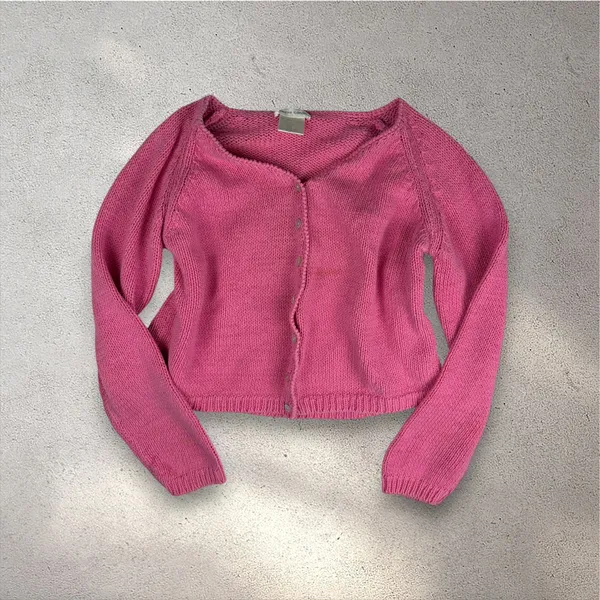 VTG Pierre Cardin Knit Cardigan Women's XL Pink Crop Linen Coquette Preppy Y2K - Image 2