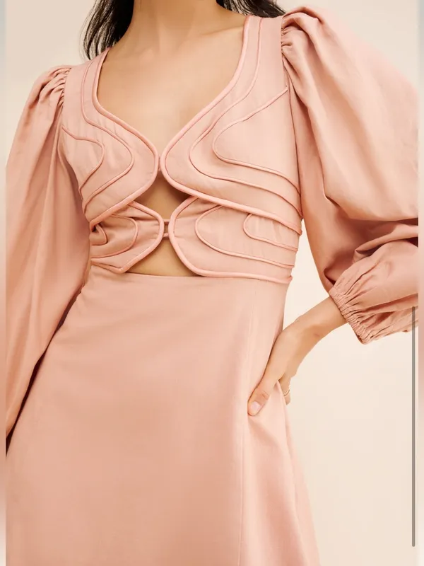 Farm Rio for Anthropologie Linen Long Sleeve Cutout Mini Dress Medium - Image 4