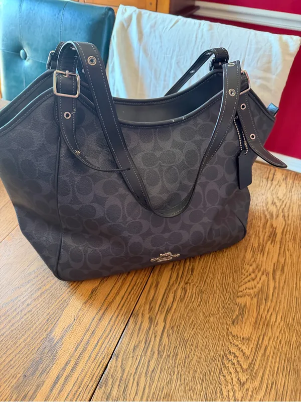 Coach Black Meadow Shoulder Bag in Signature Canvas Dual Straps Brown Interior - Image 15