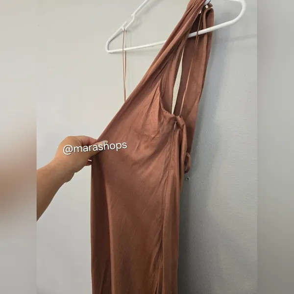 BHLDN Nicoletta One Shoulder Scarf Satin Midi Dress - Image 5