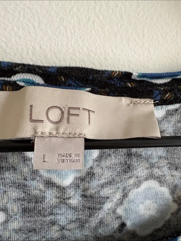 Loft Black Short-Sleeve Tee with Blue and White Medallion Pattern - Image 2