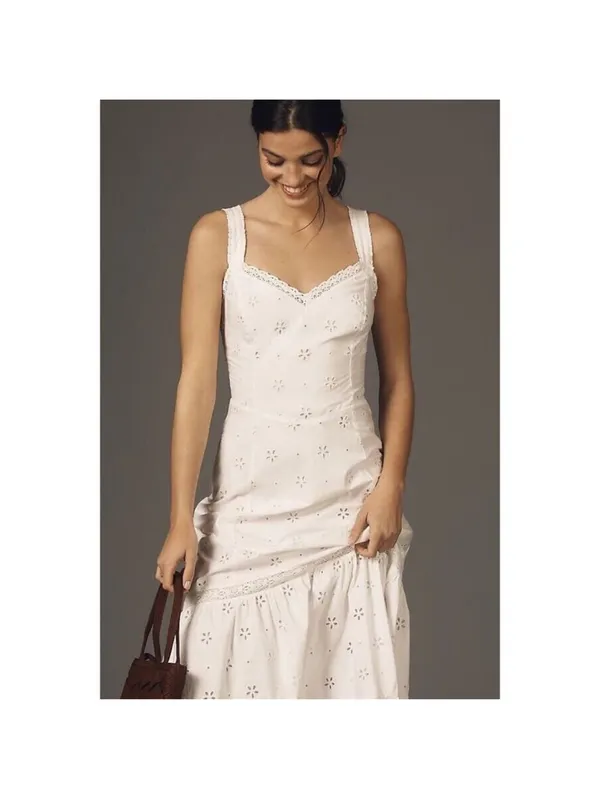 PAIGE‎ Pallas Eyelet Midi Dress White Cotton Sleeveless Size 8 - Image 2