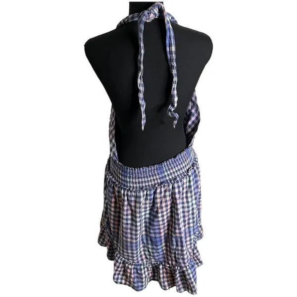 Aerie Checkered Plaid Spring Fling Crossover Halter Dress Large Women’s Purple - Image 3