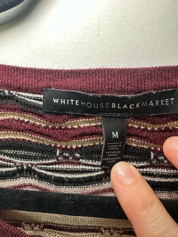 White House Black Market Striped Keyhole Knit Tunic Sweater Maroon Black Size M - Image 2