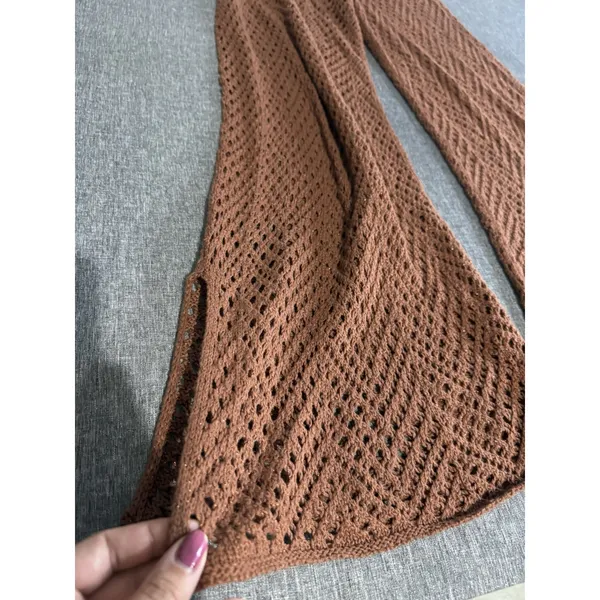 Wild Fable Dark Brown Crochet Beach Wide Leg Pants Sz S Cover Up Boho Hamptons - Image 2