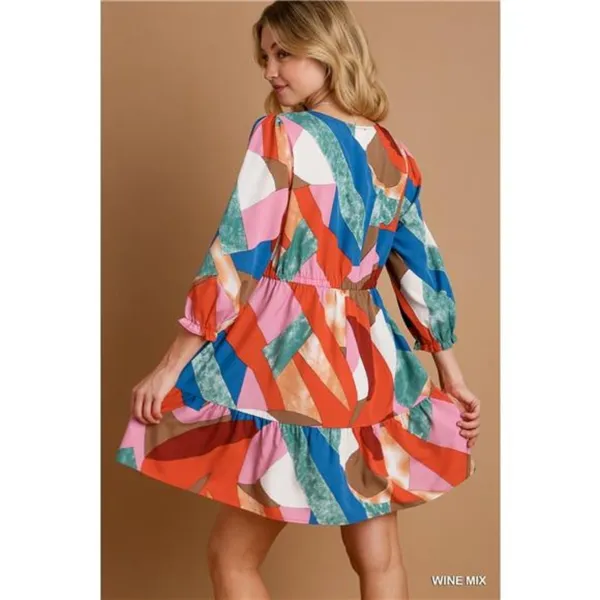 ✨NWT Umgee Abstract V-Neck Tiered Printed Dress‎ - Image 4