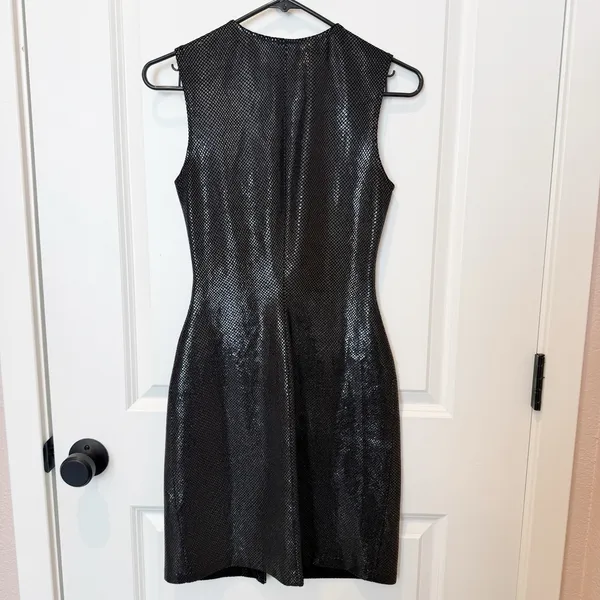 VTG Cache Y2K Zip Front Bodycon‎ Dress Small Black Rave Party Cyber Goth - Image 3