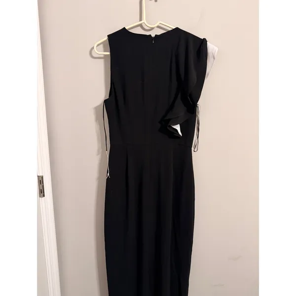 Halston Heritage Maxi Dress Womens 4 Black Ruffle Sleeveless Two Tone Gown‎ - Image 7