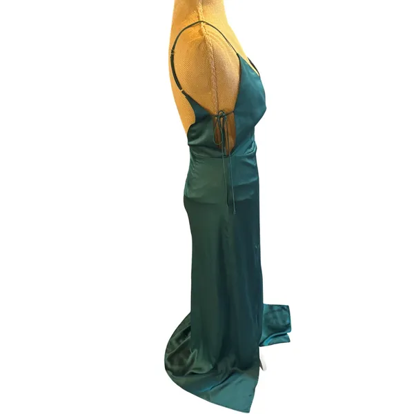 CAPULET Emerald Green Satin Slip Maxi Dress Spaghetti Straps Double Slit Size‎ S - Image 6