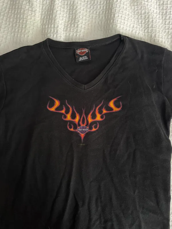 Harley-Davidson Black Flame Graphic Fitted Tee | Y2K | Size S - Image 2
