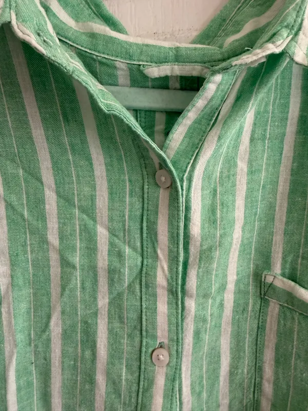 Aerie Green White Striped Linen Blend Coverup Button-Up Shirt - size L - Image 4