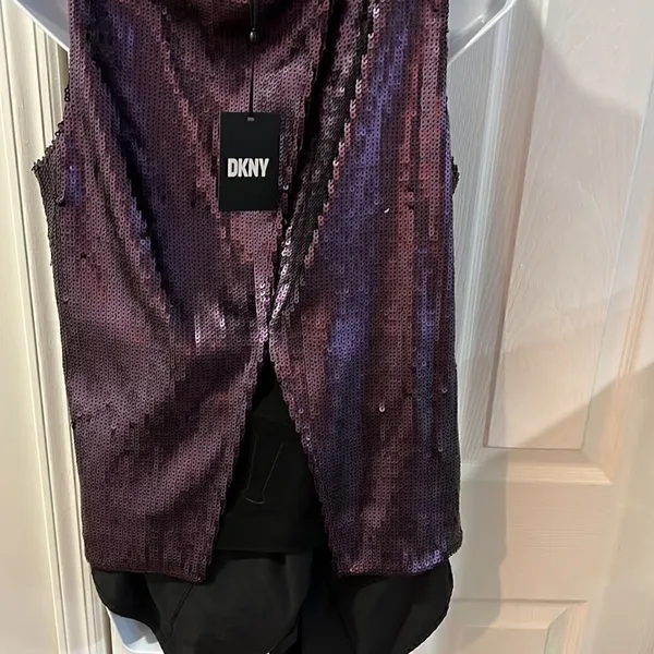 NWT DKNY Sequin Tank Top Womens Regal Purple Split Back P1JA6KDQ‎ Size S - Image 6