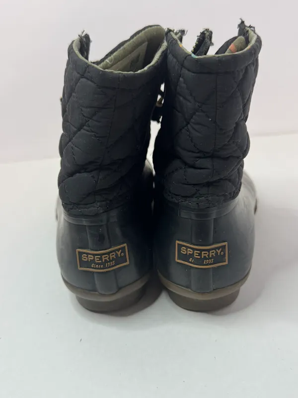 Saltwater Black Quilted Lace Up Boots Size 7.5 - Image 4