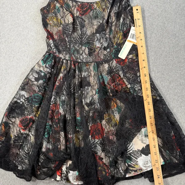 CHORD Juniors Size 7 Black Multi-Color Floral Lace Sleeveless Fit & Flare Dress - Image 7