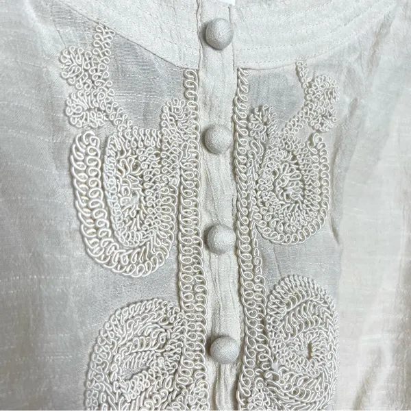 Adiva Cream Embroidered Boho Gauzy Belted Kimono Top Size Medium - Image 3