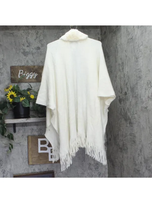 INC International Concepts Fringe Faux Fur Collar Topper Poncho Ivory Off White - Image 2