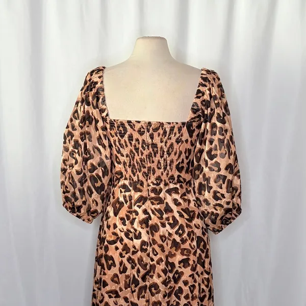 Anthropologie HUTCH Twist Puff Midi Dress Animal Leopard Print Smocked Medium - Image 10