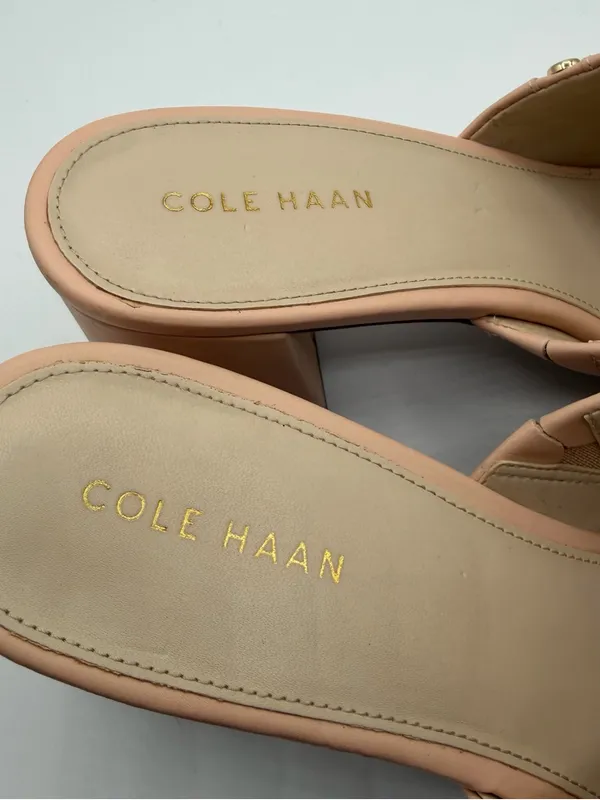 Cole Haan Leather Mules Womens 7.5B Blush Pink Block Heel Open Toe Slides - Image 7