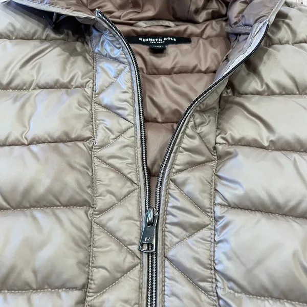 Kenneth‎ Cole New York Womens Taupe Quilted Hooded Puffer Jacket Parka Large L - Image 4