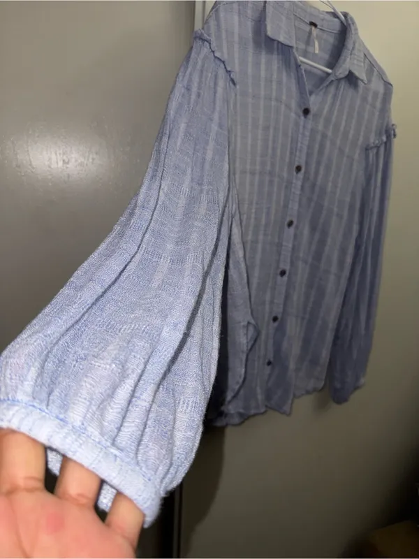 Free People Pale Blue Striped Button-Down Shirt - Image 3