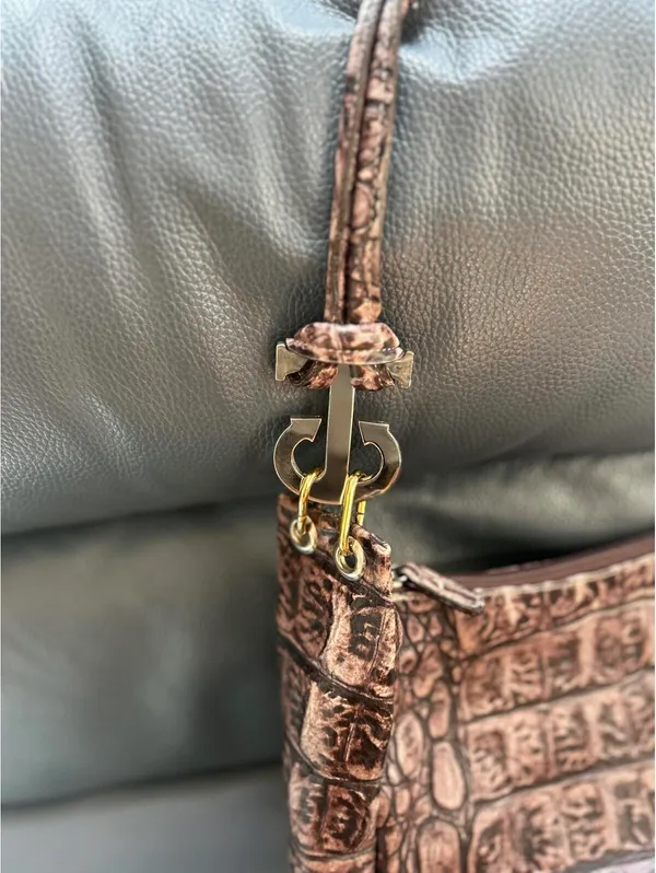 Barbara Genuine Leather Brown Crocodile Pattern Shoulder Bag - Image 2