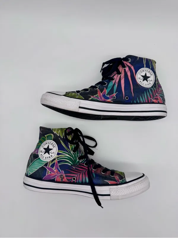 Converse Chuck Taylor High Top Tropical Floral Palm Sneakers Mens 8 Womens 10 - Image 7