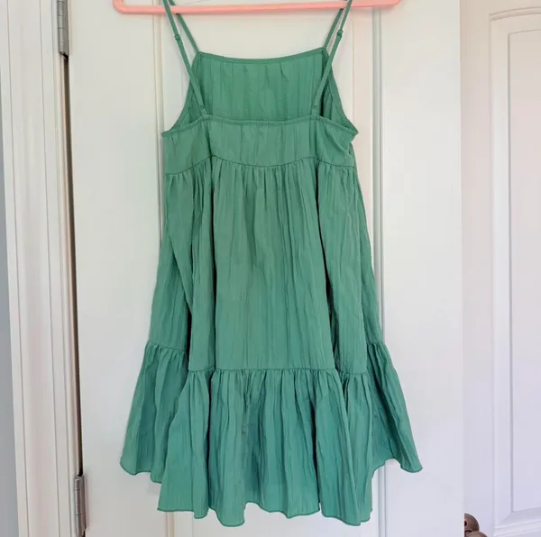 Urban Outfitters Green Lucia Plisse Tiered Mini Dress Small - Image 2
