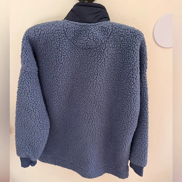 Aerie Dream Sherpa 1/4 Zip Sweatshirt Oversized XS Blue Fleece Comfort Warm - Image 5