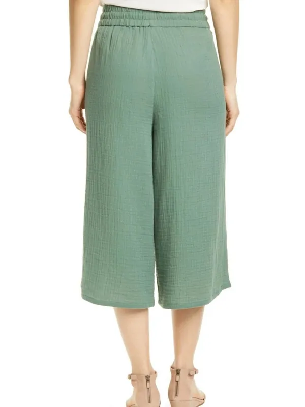Eileen Fisher Nori Drawstring Wide Leg Cropped Culottes Organic Cotton Gauze - Image 3