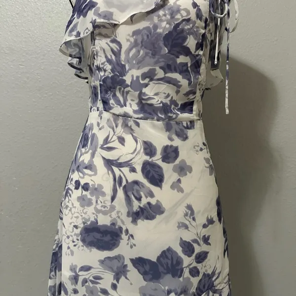 By JL luxe Floral Blue and White Dress spaghetti strap size L new with tags - Image 6