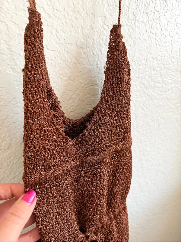 Outcast Braylee Brown knit Crochet Halter Mini Dress - Large L - Image 8