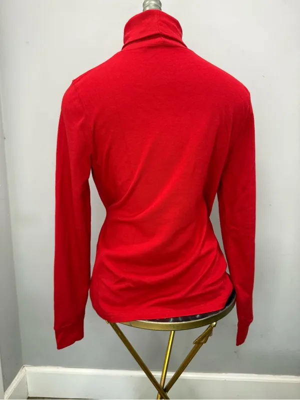 Ralph Lauren Red Turtleneck Long-Sleeve Top with Gold Crest - Image 2